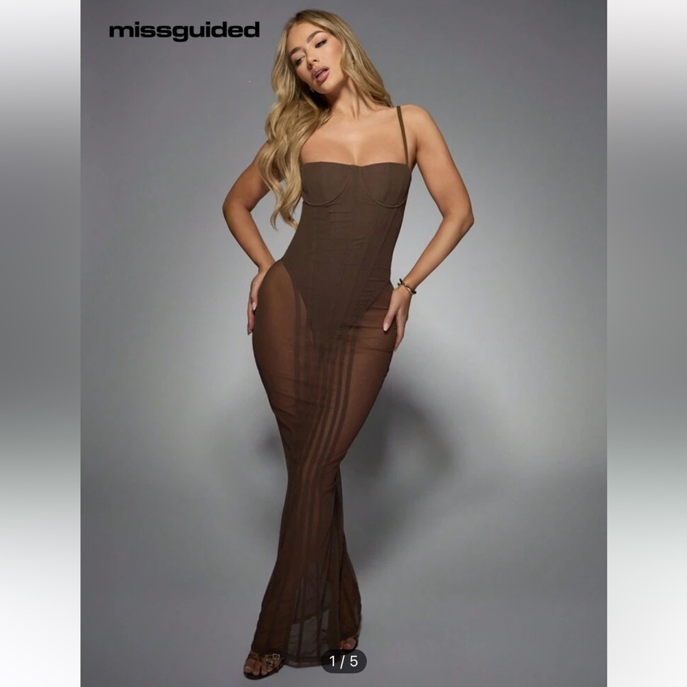 Missguided Chocolate Sheer Maxi Dress